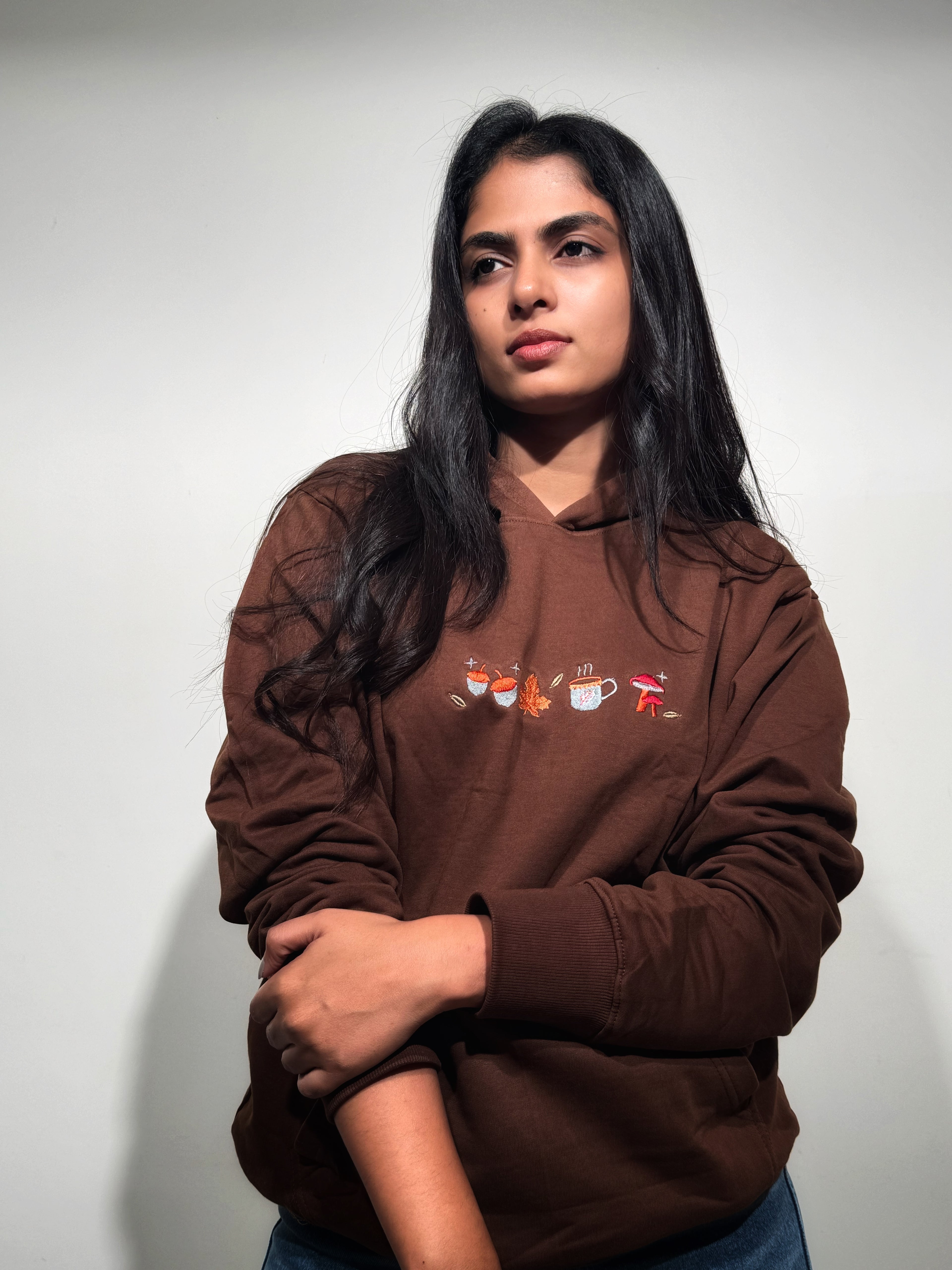 ZERO HOUR Brown Hoodie Embroidery