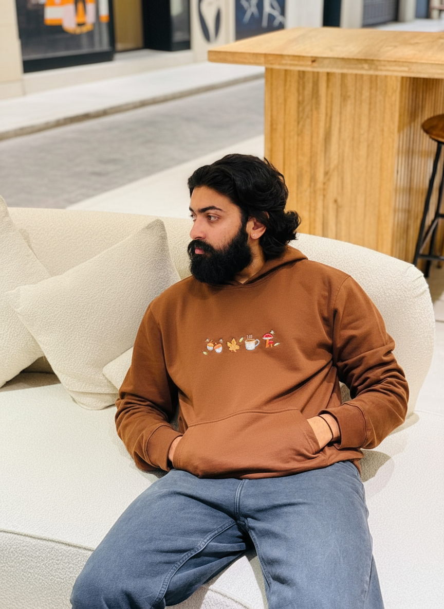 ZERO HOUR Brown Hoodie Embroidery